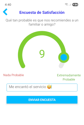 Encuesta NPS mostrada en la app móvil